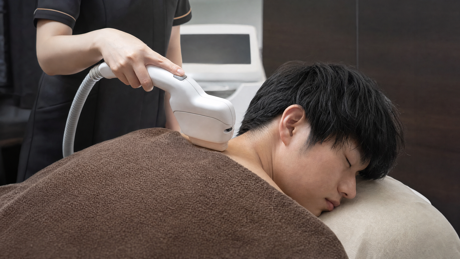メンズクリニックでうなじ脱毛を受ける男性