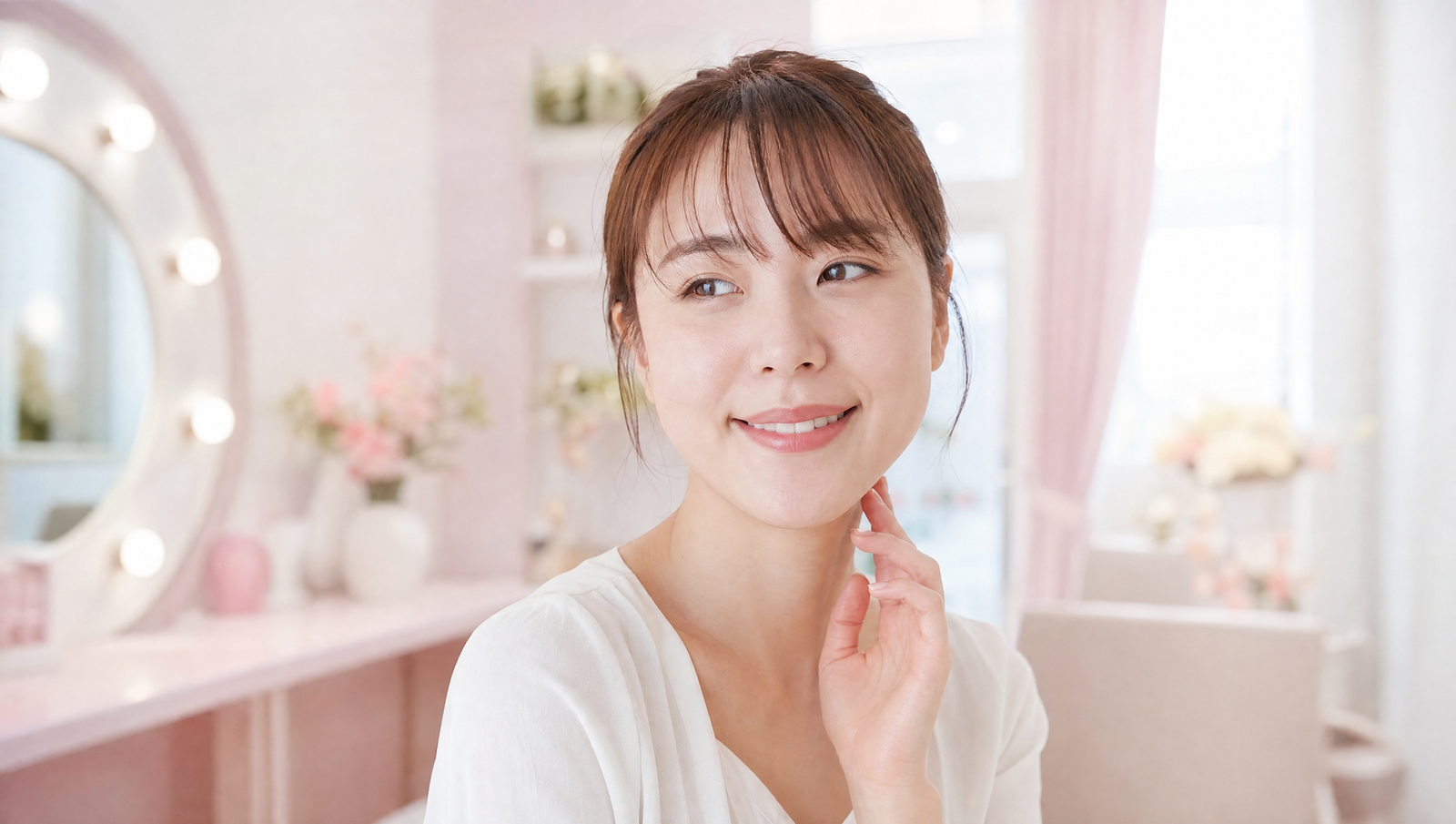 美容サロンでうなじがきれいになり満足そうな女性